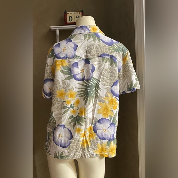 Island Traders Hawaiian Shirt Womens Size L Rayon Multicolor Floral Short Sleeve - Picture 3 of 7